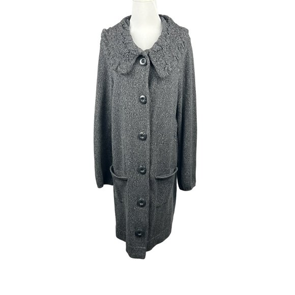 Alfani Cardigan Sweater Coat Women L Gray Knit Long Button Pockets Collared Cozy - Picture 1 of 14